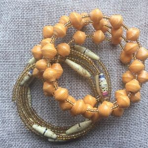 African Paper Bead Memory Wire Bracelets Handmade Eco Friendly